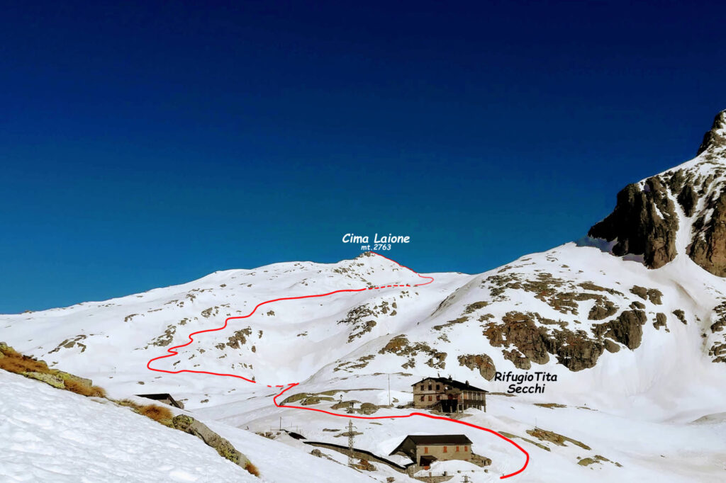 Tracciato per la Cima Laione dal Rifugio Tita Secchi