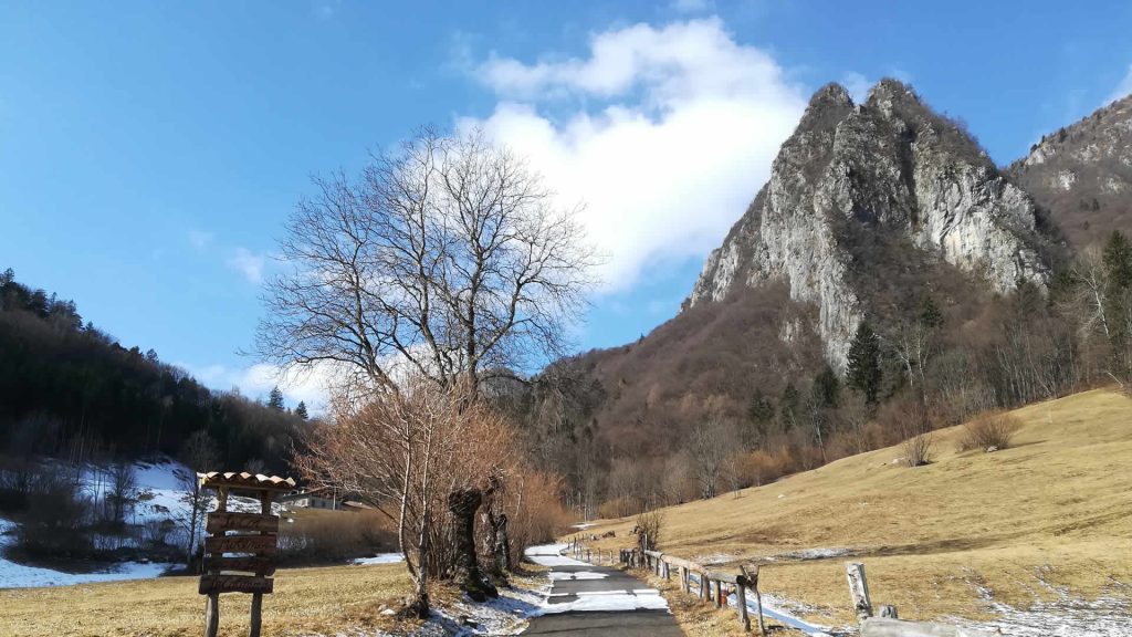 Strada che conduce a diversi caseggiati sparsi sul territorio