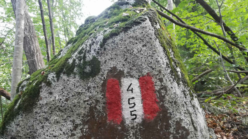 Numerazione del sentiero N. 455 sul masso di granito durante la discesa
